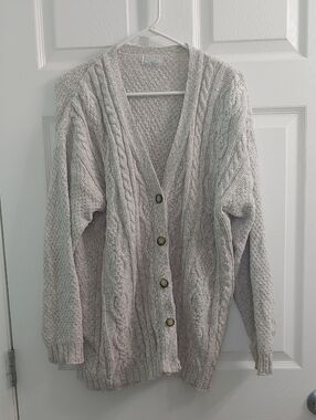 Moda International Cable Knit Cardigan Women's Cream Chunky Knit Sweater Size XL
